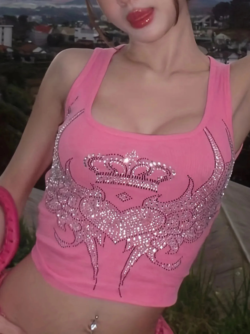 Dulzura Women Fashion Y2K Streetwear Party Club Pink Crop Tank Tops Camis 2024 Autumn Clothes Wholesale Items For Business T3211 - Matrix-studios.com