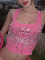 Dulzura Women Fashion Y2K Streetwear Party Club Pink Crop Tank Tops Camis 2024 Autumn Clothes Wholesale Items For Business T3211 - Matrix-studios.com