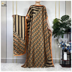 Muslim Abayas For Women 2023 New Fashion Printed Silk Soft Loose Femme Elegant Robe African Maxi Party Dresses With Belt Turban - Matrix-studios.com