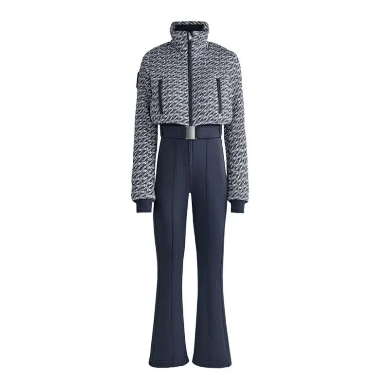 2026 Women's Elegant High Waist Thicken Ski Long Sports Jumpsuit Female Stand Collar Zipper Belt Romper Warm Waterproof Rompers - Matrix Studios