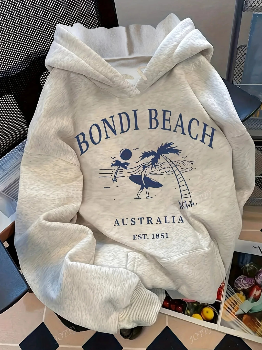 Women's Hoodie Pullover Sweatshirt with Australian Surf Graphic Bondi Beach EST 1851 Relaxed Fit Hooded Sweatshirt  Casual Top - Matrix Studios
