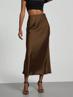 21 Colors New 2026 Women's Elegant High Waist Satin Long Skirts Female Summer Solid Color Faldas - Matrix-studios.com