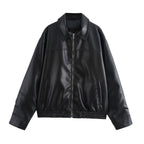KONDALA 2026 Spring Summer Brown Business Casual Faux Leather Women Jackets Chic Valentine‘s Day Spliced Zipper Ladies Jackets - Matrix Studios