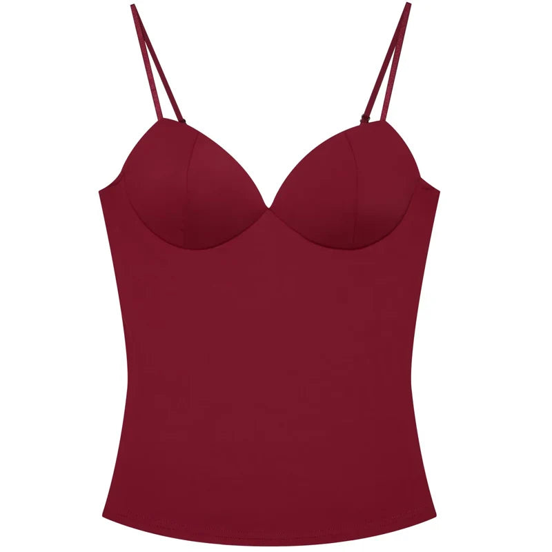 HXAO Burgundy Slip Top Women Summer Sexy Corset Tanks & Camis Fashion Sleeveless Backless Bra Top Chic Elegant Bustier Camisole - Matrix-studios.com