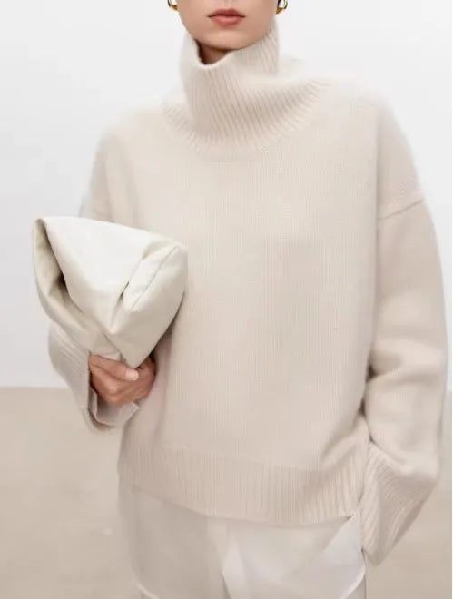 Thickened turtleneck 100% pure cashmere sweater women's loose lazy knit silhouette sweater European products - Matrix Studios