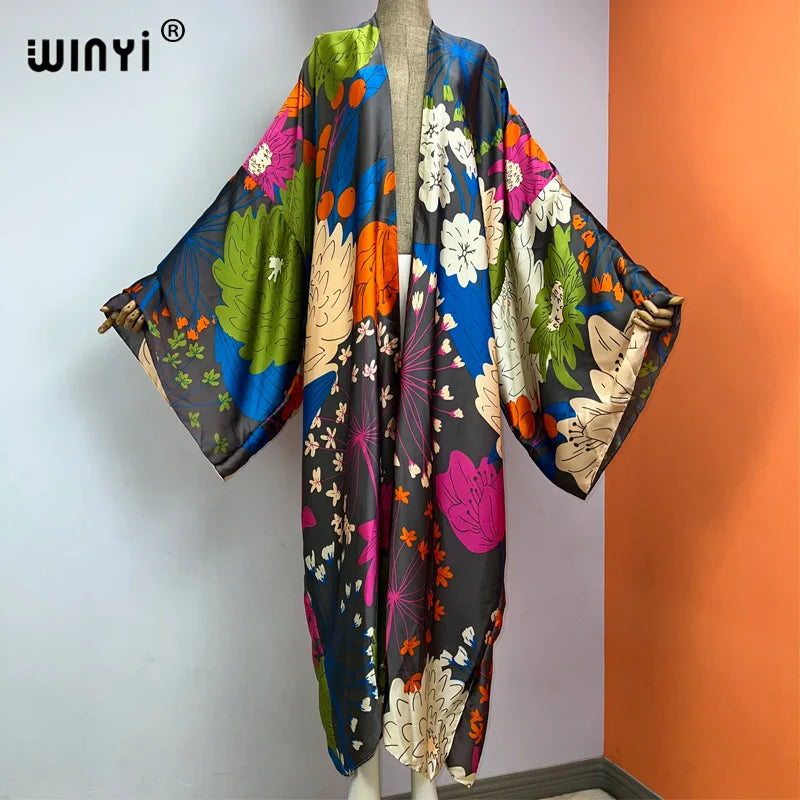 WINYI Summer New Fashion Print Women Cardigan Loose Long Dress Elegant Party Boho Maxi Beach Holiday Cover Up Kimonos Kaftan - Matrix Studios