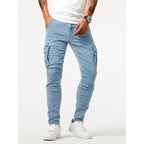Street Elastic Jeans Men Denim Cargo Pants Wash Solid Color Multi Pockets Casual Mid Waist Trousers Slim Fit Daily Wear Joggers - Matrix Studios