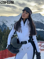 Fashion Hooded Ski Jumpsuit Women Faux Fur Patchwork Zippers Pocket With Belt High Wait Skiing Jumpsuits 2026 Winter Romper Lady - Matrix Studios