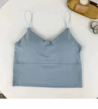 1pc Women Sexy Solid Color Camisole Ice Silk Tube Seamless Sports Tank Top Wireless Underwear Padded Bra Bralette Vest - Matrix-studios.com