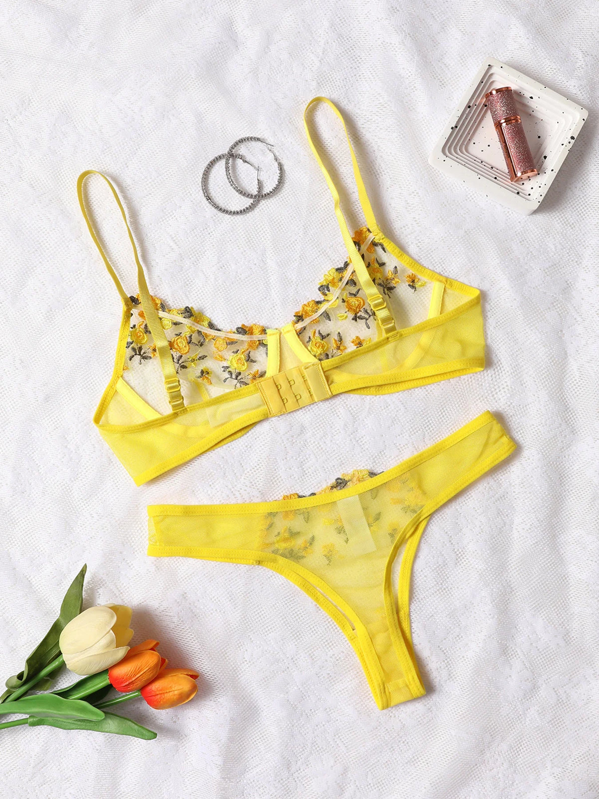 Women Sexy Lace Lingerie Push Up Lingerie Semi-Sheer Bra And Panty Sets Female Erotic Underwear Flower Embroidery Bralette Set - Matrix-studios.com