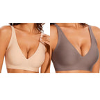 Women's Seamless Pink Leopard Print Bra Wire-Free Bra Full Cup Soft Thin Mold Support Jelly Beauty Breathable Deep V Push Up Bra - Matrix Studios