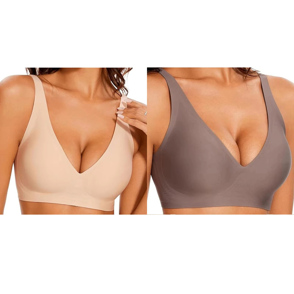 Women's Seamless Pink Leopard Print Bra Wire-Free Bra Full Cup Soft Thin Mold Support Jelly Beauty Breathable Deep V Push Up Bra - Matrix Studios