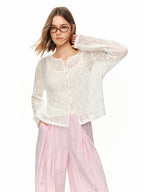 DUSHU 2026 Summer Women's Textured Beaded Button Relaxed Cardigan, Openwork Loose Knit Top for Coquette & Soft Layering Style - Matrix Studios