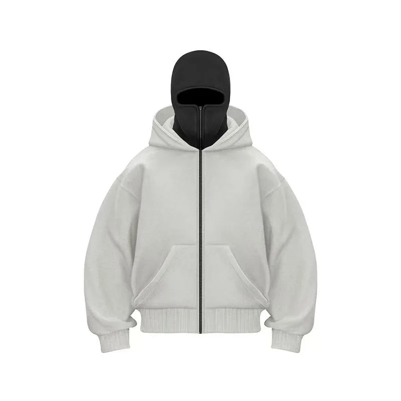 Men and women Y2K Gothic Harajuku winter new item double hooded sweatshirt men's hooded mask zipper sportswear - Matrix Studios