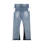 American retro washed letter spliced denim trousers high street trendy brand couple loose straight micro-flared long trousers - Matrix Studios