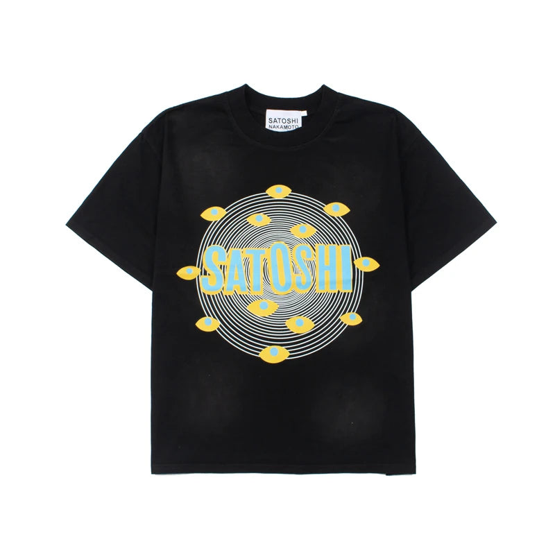SATOSHI Hip Hop Street Short Sleeve T-Shirt Celestial Eye Double Hands Print Retro Distressed TShirt Trend Casual Summer Top Tee - Matrix-studios.com