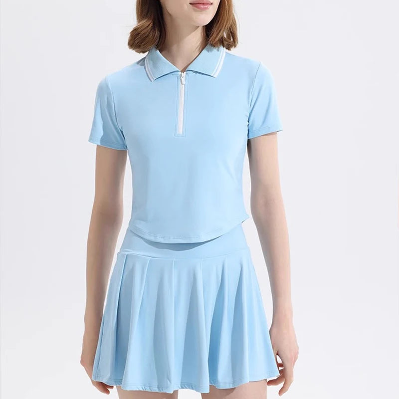 Women's 2-Piece Sports Tennis Sets Polo Sports Suit Stretchy Workout Shirt Outfits Golf Badminton Training Slim Fit Tracksuits - Matrix-studios.com