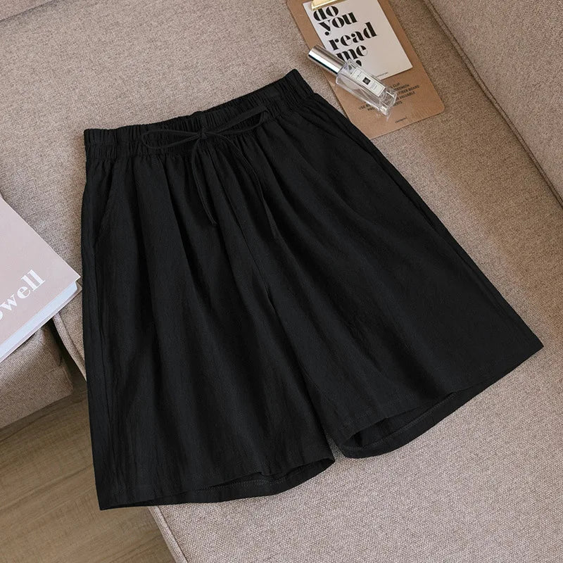2026 Women Cotton Shorts Summer Casual Solid Two Pockets Shorts High Waist Loose Shorts for Girls Soft Cool Female Shorts - Matrix Studios