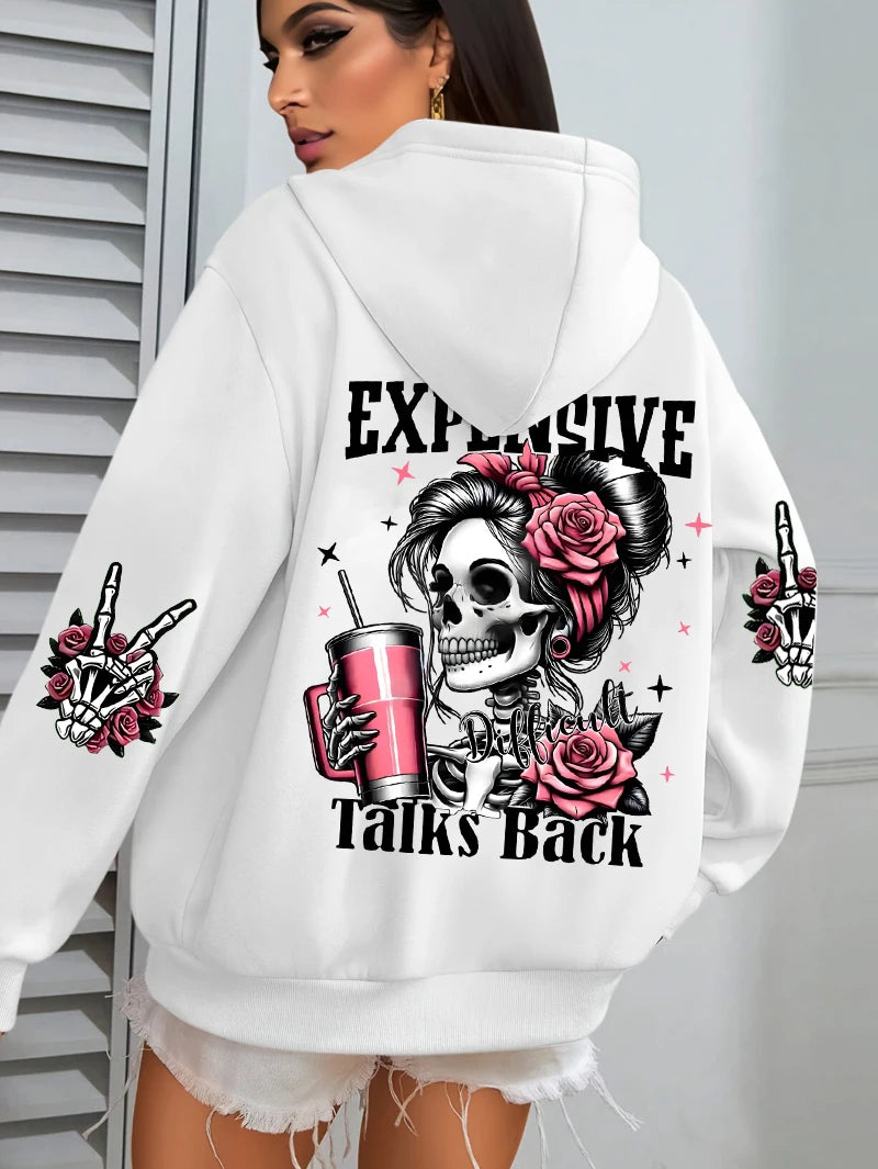 Expensive Talks Back Funny Printing Womens Hoodie Loose Multicolor Pullovers Fleece Autumn Sportswear Casual Pocket Hoody - Matrix Studios