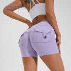QINACTIVE Yoga Shorts for Women Pocket Scrunched Butt Gym Leggings High Waist Push Up Tights Sexy Booty Sports Shorts Fitness - Matrix Studios