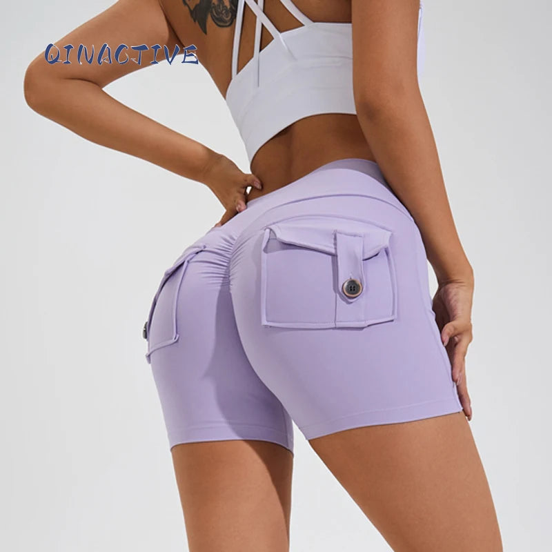 QINACTIVE Yoga Shorts for Women Pocket Scrunched Butt Gym Leggings High Waist Push Up Tights Sexy Booty Sports Shorts Fitness - Matrix Studios