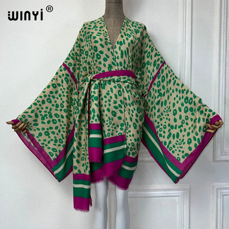 WINYI New Leopard Print Semi-Perspective Sexy Cardigan African Beach Wear Cover-Ups Kimono Beach Outfits for Women Holiday Dress - Matrix Studios