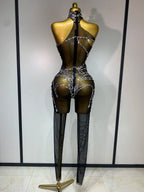 STOCK Sparkly Diamond Women Sexy Mesh Jumpsuit Nightclub Bar Party Show Gogo Dancer Clothing Drag Queen Outfit Stage Costume - Matrix Studios