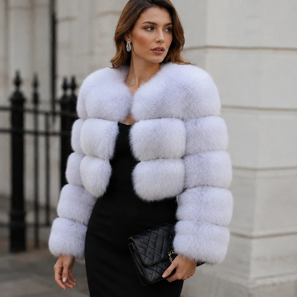 QUEENTINA Real Fox Fur Coat 30cm Women'S New Fashion Winter Leather And Skin White Clothing Natural New In Coats & Jackets - Matrix Studios