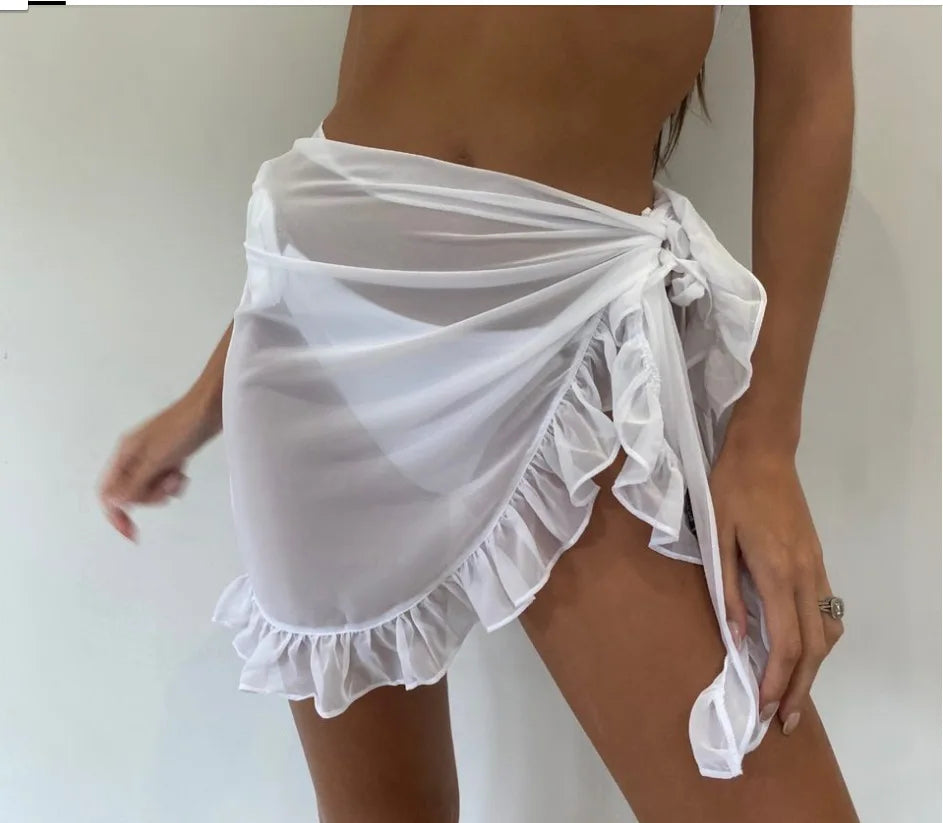 6 Colors Ruffle Bikini Cover Ups Short Skirt for Women 2024 Summer Sun Protection Sarong Bikini Beach Dress Brazilian Sarong - Matrix Studios