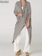 ZANZEA 2025 Fashion Blouses Autumn Women Tops Vintage Long Shirts Casual Solid Cowl Neck Long Sleeve Asymmetrical Party Blusas - Matrix-studios.com