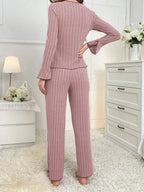 2-Piece Women's Autumn and Winter Pure Color Elegant Bow Women's Simple Long-Sleeved Pants Pajama Set Leisure home clothing - Matrix-studios.com