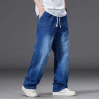 8XL Elastic Waist Men's Jeans, Loose Straight Leg Stretch Denim Pants, Plus Size Casual Streetwear, Big Size Relaxed Fit Trouser - Matrix Studios