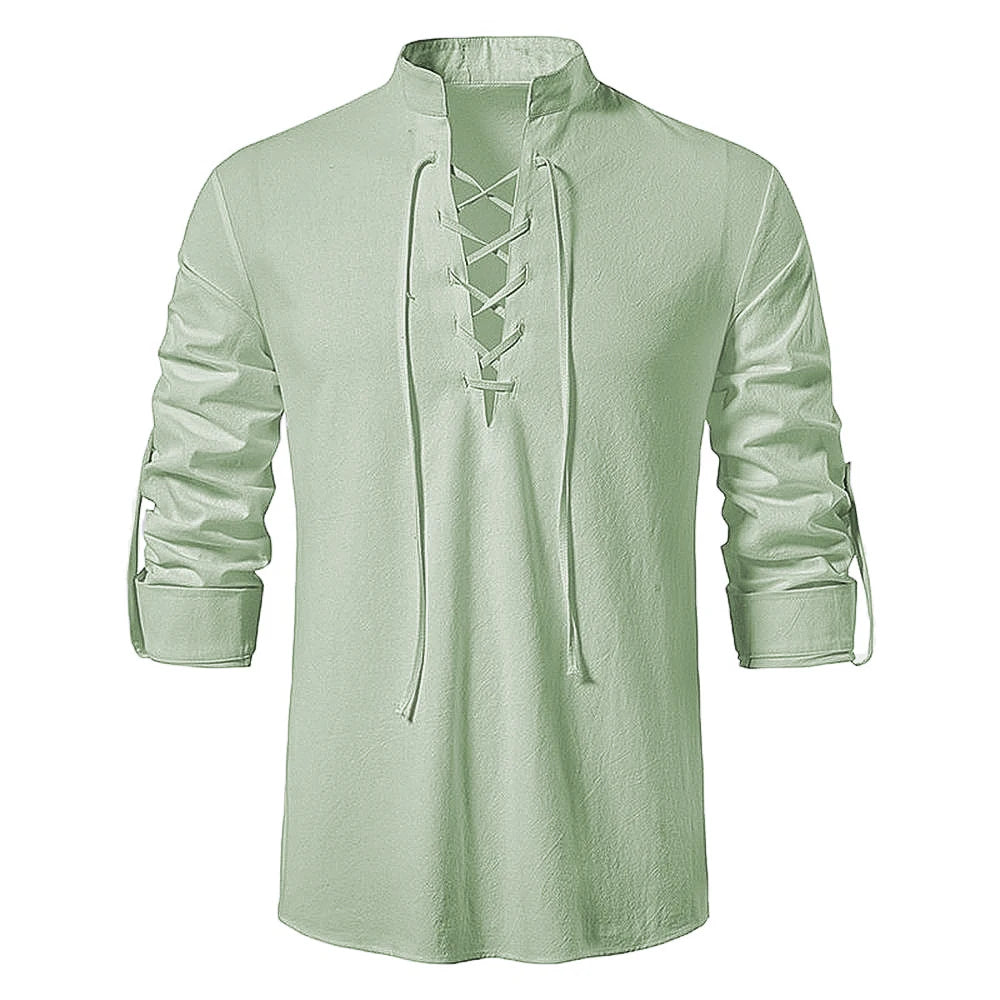 New Men's Casual Blouse Cotton Linen Shirt Tops Long Sleeve Tee Shirt Spring Autumn Slanted Placket Vintage Yoga Shirts - Matrix Studios