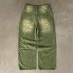 Y2K Street Matcha Denim Jeans Pocket Green 6 Ball Embroidery Denim Pants London High Street Trend Streetwear Unisex Baggy Jeans - Matrix Studios