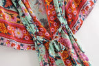 Happie Queens Women Green Peacock Print Bat Sleeve Beach Bohemian Kimono Robe Ladies V Neck  Boho Bikini Cover-ups - Matrix Studios
