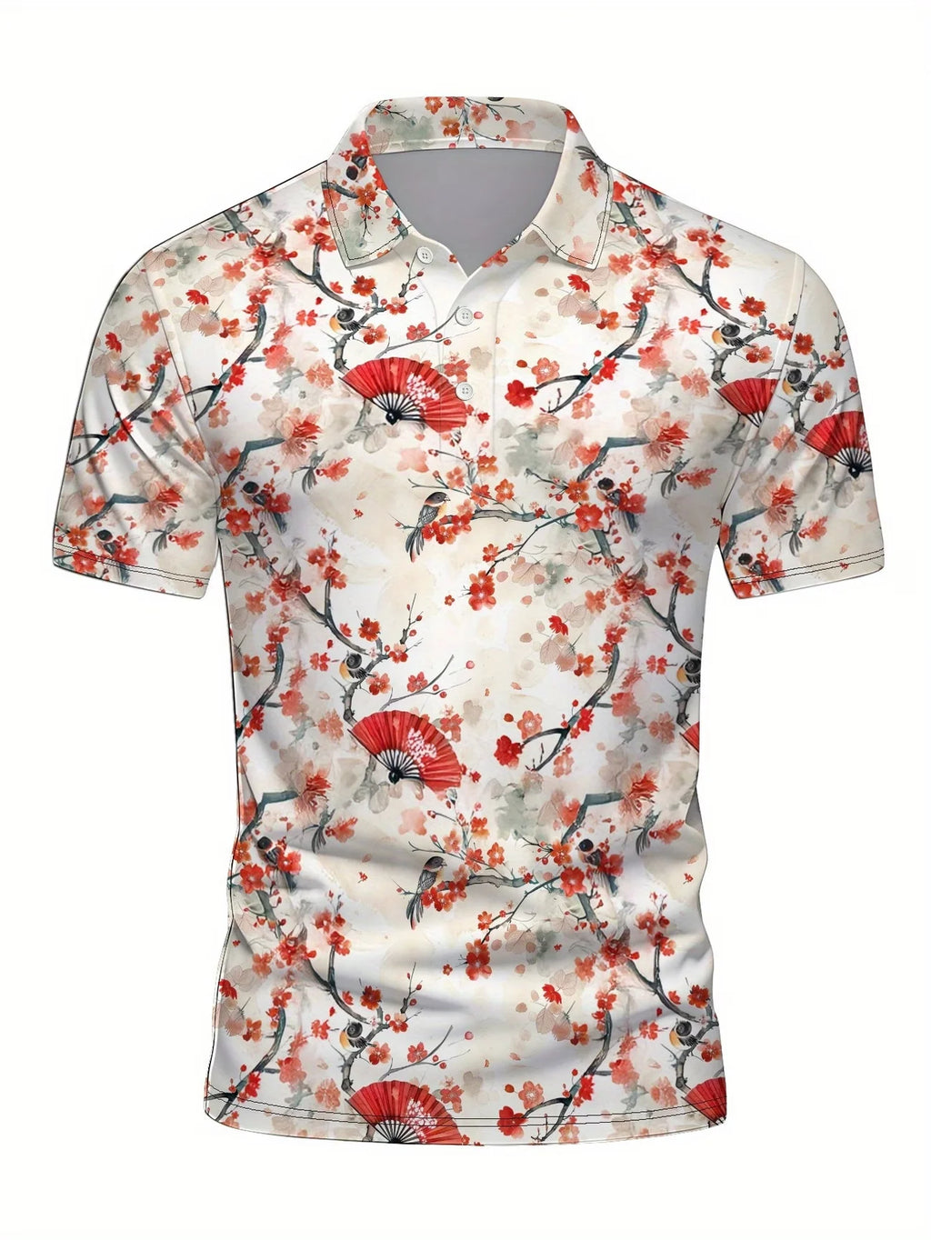 Japanese Cherry Blossom Pattern Polo Shirt For Men Women 3D Print T-Shirts Harajuku Street Short Sleeve Lapel Polo Tops Tees - Matrix-studios.com