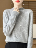 Fashion 100% Wool Sweater Women's Mock-Neck Knitwear Cashmere Pullovers Autumn Winter Long Sleeve Jumpers Clothing Tops - Matrix Studios