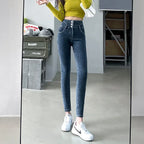 New Women's High Waist Stretch Jeans Blue Black Gray Fashionable and Versatile Multi-button Popular Slim Denim Long Pants Female - Matrix-studios.com