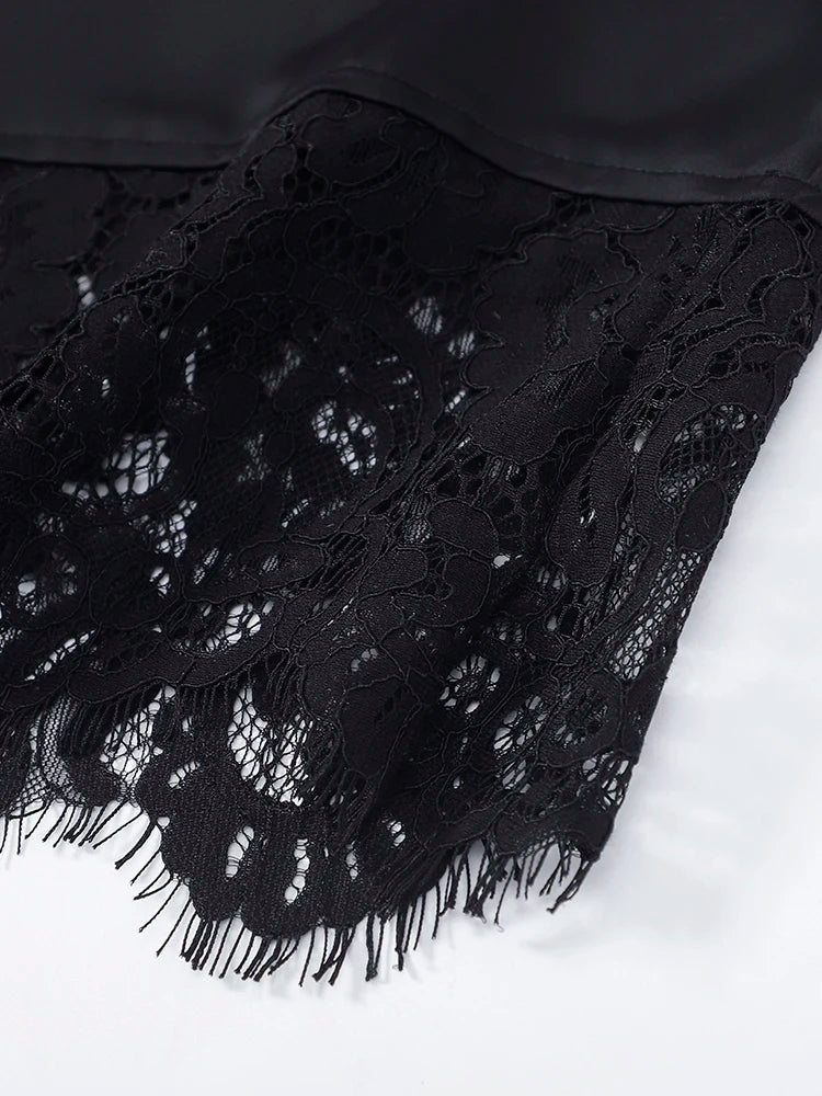 Elegant Patchwork Lace Women's Blouses Slim Lace Up O-neck Irregular Hem Female Top 2026 Spring Summer Lady All-matching Tops - Matrix-studios.com
