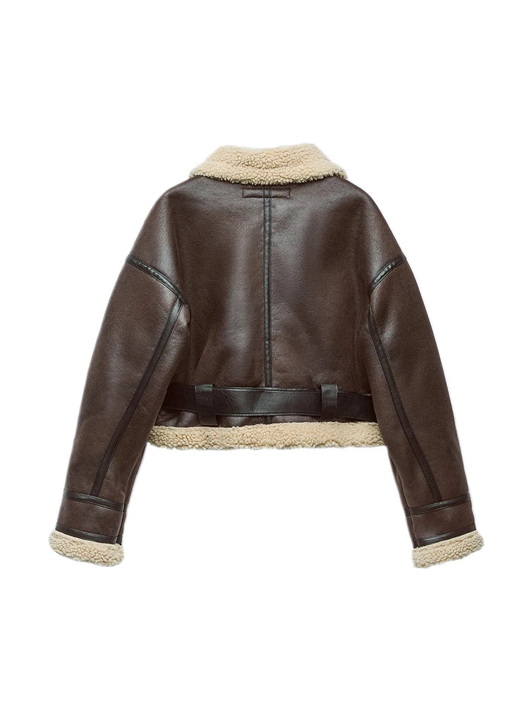 Ailegogo Autumn Winter Women Warm Loose Faux Lamb Fur Short Coat Streetwear Female Retro Zipper Spliced Coat Outwear - Matrix Studios