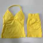 No Logo 2Pcs Gym Set Women Backless Tank Tops High Waist Scrunch Seamless Shorts Gym Suit Fitness Clothes Activewear Workout Set - Matrix-studios.com