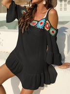 Handmade Crochet Patchwork One-Shoulder Bikini Cover Up Pool Party Beach Holiday Sunscreen Smock See-Through Casual Beach Dress - Matrix Studios