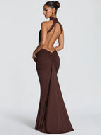 Mozision Turtleneck Backless Sexy Maxi Dress Women Gown Elegant Off-shoulder Sleeveless Ruched Bodycon Club Party Long Dress - Matrix-studios.com