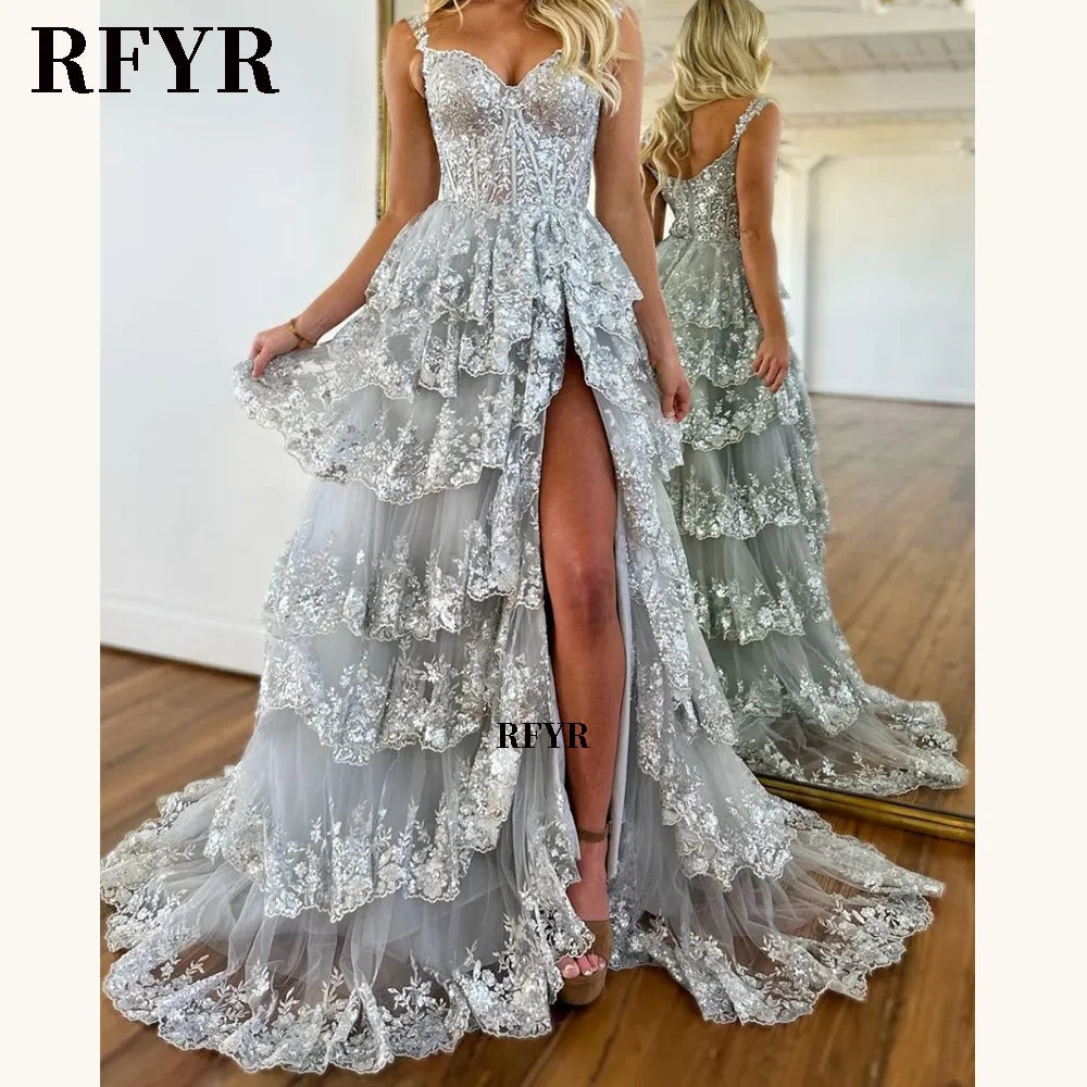 RFYR Puffy Evening Dress Off Shoulder Party Dresses Sweetheart Layered Prom Dress Appliques Evening Dress for Women Customized - Matrix Studios