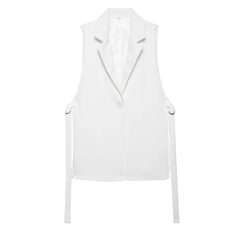 Willshela Women Fashion Solid Lace Up Vest V-Neck Single Button Sleeveless Jackets Female Chic Lady Outfit Tank Tops - Matrix Studios