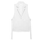 Willshela Women Fashion Solid Lace Up Vest V-Neck Single Button Sleeveless Jackets Female Chic Lady Outfit Tank Tops - Matrix Studios