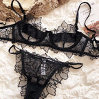 French Underwear Set Sexy Lace Flowers Embroidery Bra Set Women Intimates Summer Ultra Thin Breathable Bralette Lingerie Panties - Matrix-studios.com