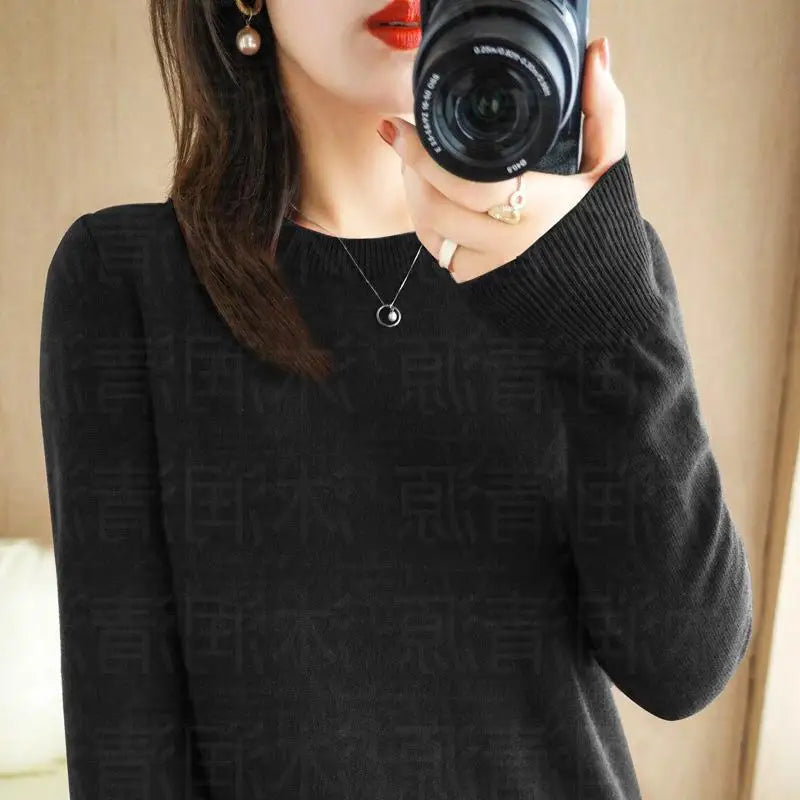 Autumn And Winter Thin Sweater Women's Round Neck Pullover Casual Knitted Top Women's Short Underlay Fashion 18 Colors - Matrix Studios