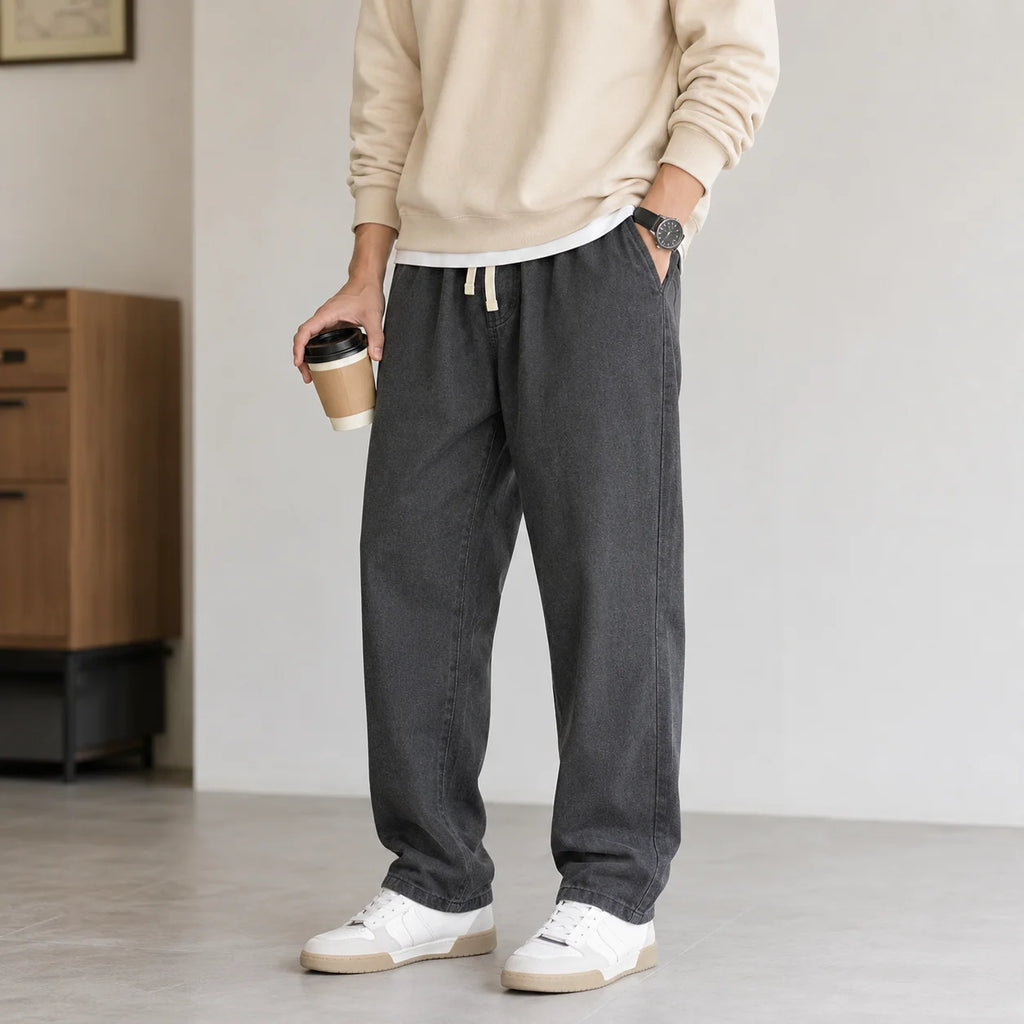 2026 New Streetwear Loose Jeans Men Korean Style Fashion Loose Straight Wide Leg Pants Men's Brand Clothing Black Light Blue - Matrix Studios