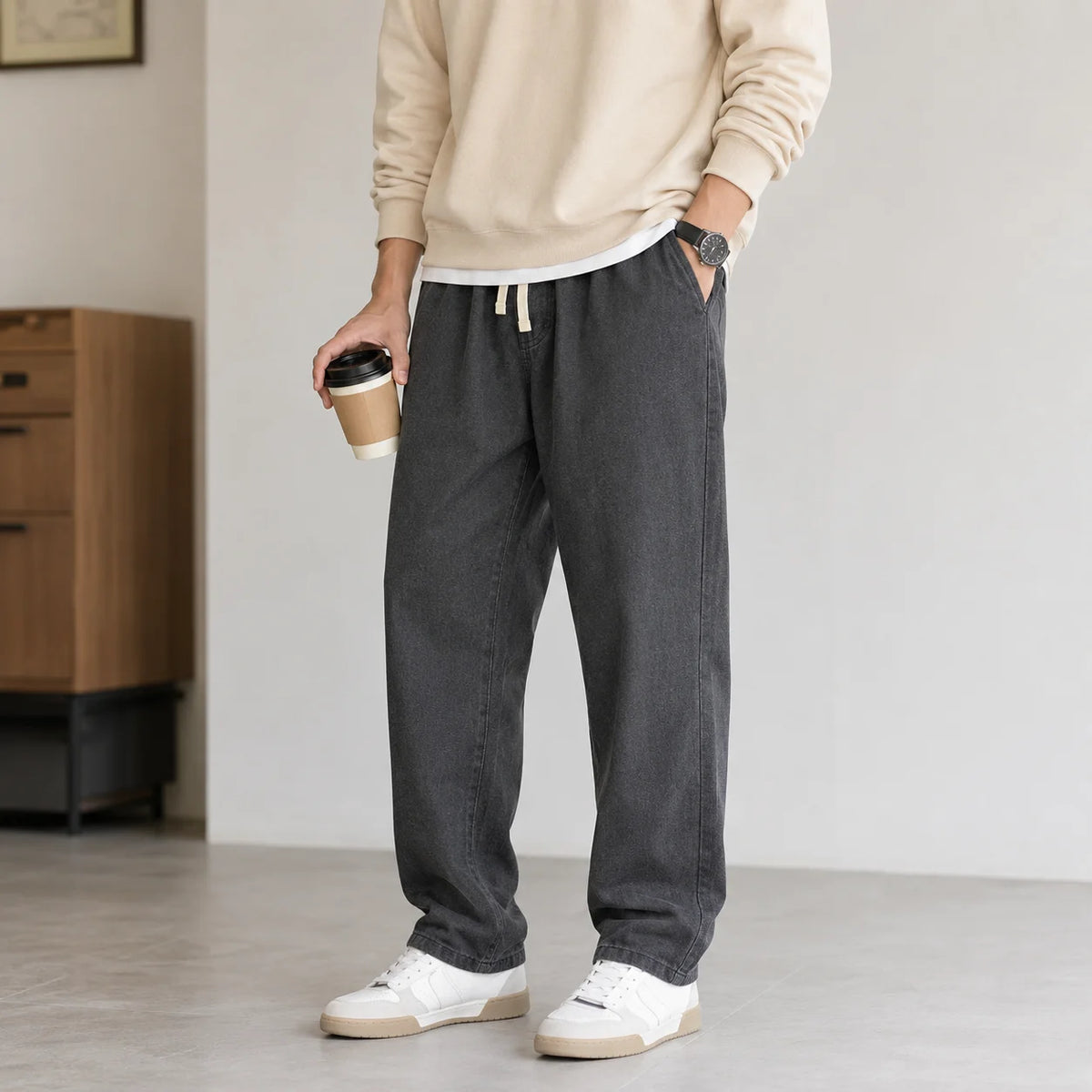 2026 New Streetwear Loose Jeans Men Korean Style Fashion Loose Straight Wide Leg Pants Men's Brand Clothing Black Light Blue - Matrix Studios